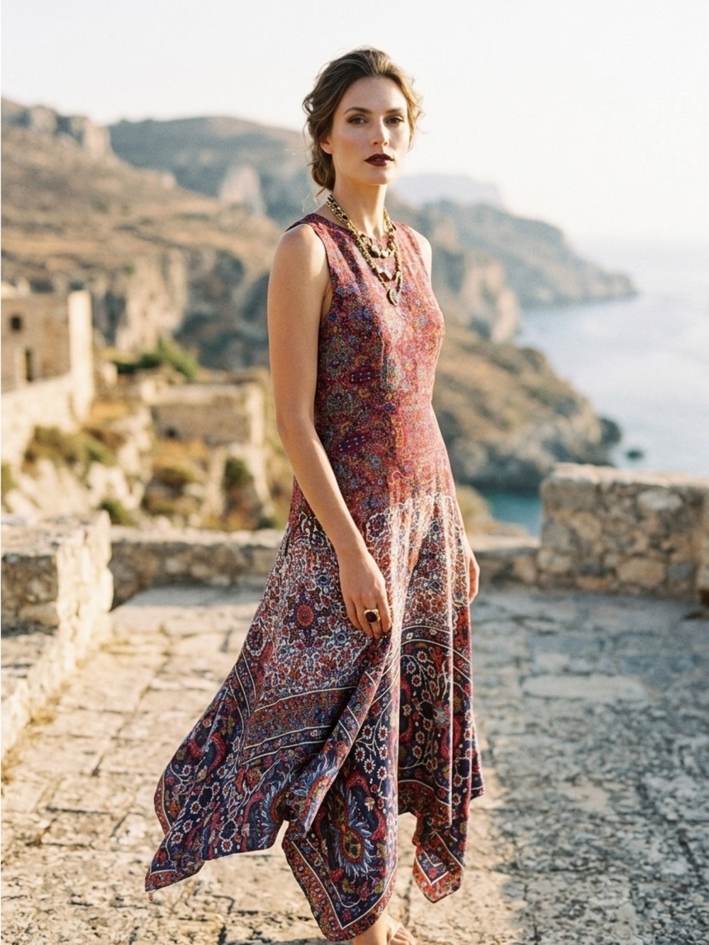Maeve by Anthropologie Violette Mixed Print Midi Dress Size 6